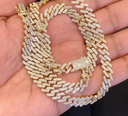 10K YELLOW GOLD 8.50 CARAT REAL DIAMOND 8MM 18 INCHES 47.68 GRAM GOLD CUBAN LINK CHAIN NECKLACE