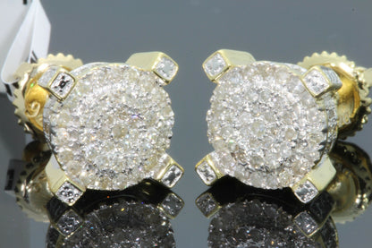 .65 CARAT STERLING SILVER YELLOW GOLD PLATING MENS WOMENS 9 mm 100% REAL DIAMONDS EARRINGS STUDS