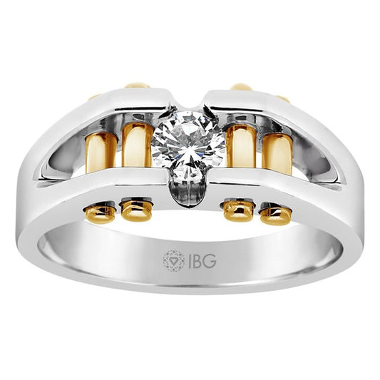 IBGoodman 14k Two-tone Men's Polished Satin and Cut-Out 3/8 Carat A Quality Diamond Solitaire Ring