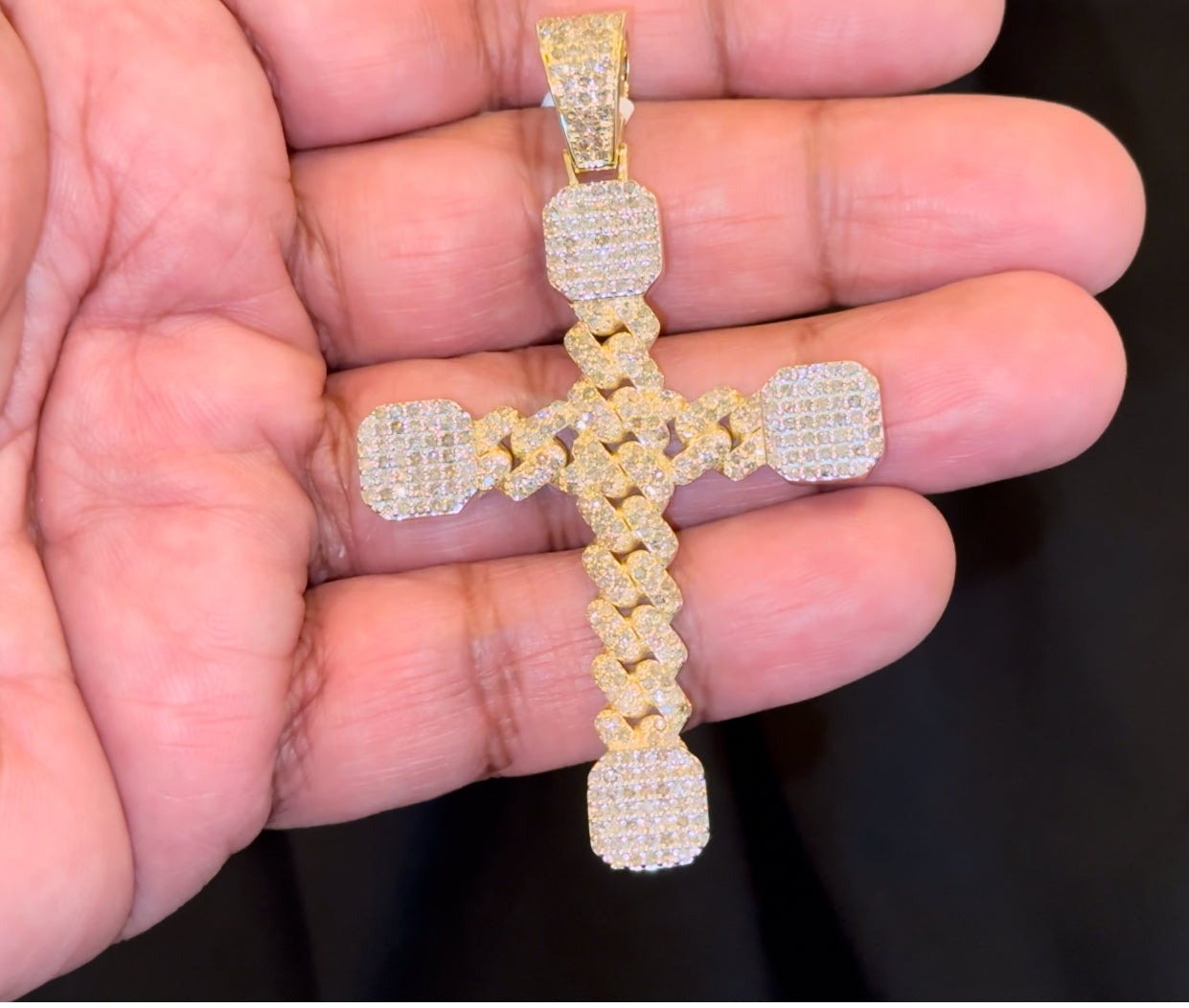 10K YELLOW GOLD 3 CARAT REAL DIAMOND 3 INCHES 15.58 GRAMS MEN CROSS PENDANT CHARM CROSS