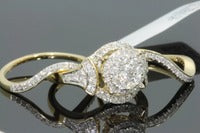 10K YELLOW GOLD 1.50 CARAT WOMENS REAL DIAMOND ENGAGEMENT RING 2 WEDDING BANDS SET