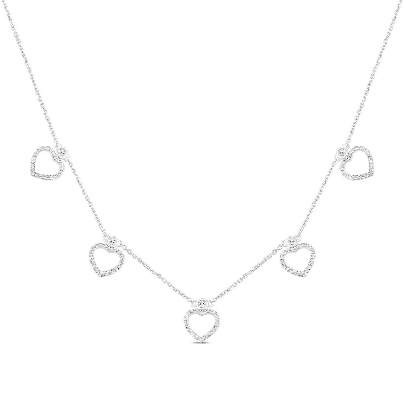 10K WHITE GOLD .60 CARAT REAL DIAMOND HEART PENDANT NECKLACE WITH GOLD CHAIN