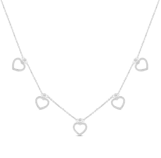 10K WHITE GOLD .60 CARAT REAL DIAMOND HEART PENDANT NECKLACE WITH GOLD CHAIN