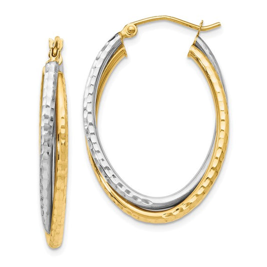 Leslie's 14K Two-tone Polished Oval Hinged Hoop Earrings