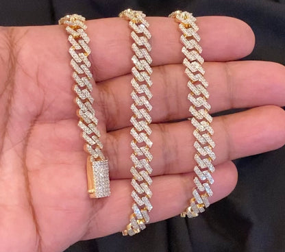 10K YELLOW GOLD 8.50 CARAT REAL DIAMOND 8MM 18 INCHES 47.68 GRAM GOLD CUBAN LINK CHAIN NECKLACE