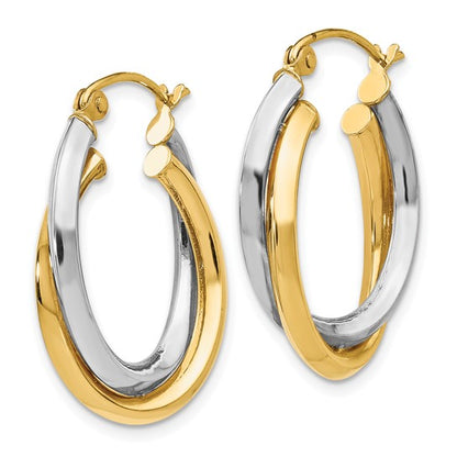 Leslie's 14K Two-tone Polished Oval Hinged Hoop Earrings