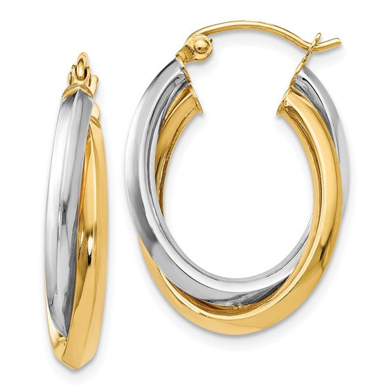 Leslie's 14K Two-tone Polished Oval Hinged Hoop Earrings