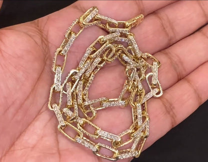 10K YELLOW GOLD 11 CARAT REAL DIAMOND 6 MM 22 INCHES 48.22 GRAM GOLD LINK CHAIN NECKLACE