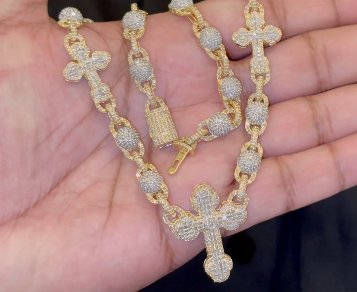 10K YELLOW GOLD 15.50 CARAT REAL DIAMOND 22 INCHES 51.15 GRAMS GOLD CROSS CHAIN NECKLACE