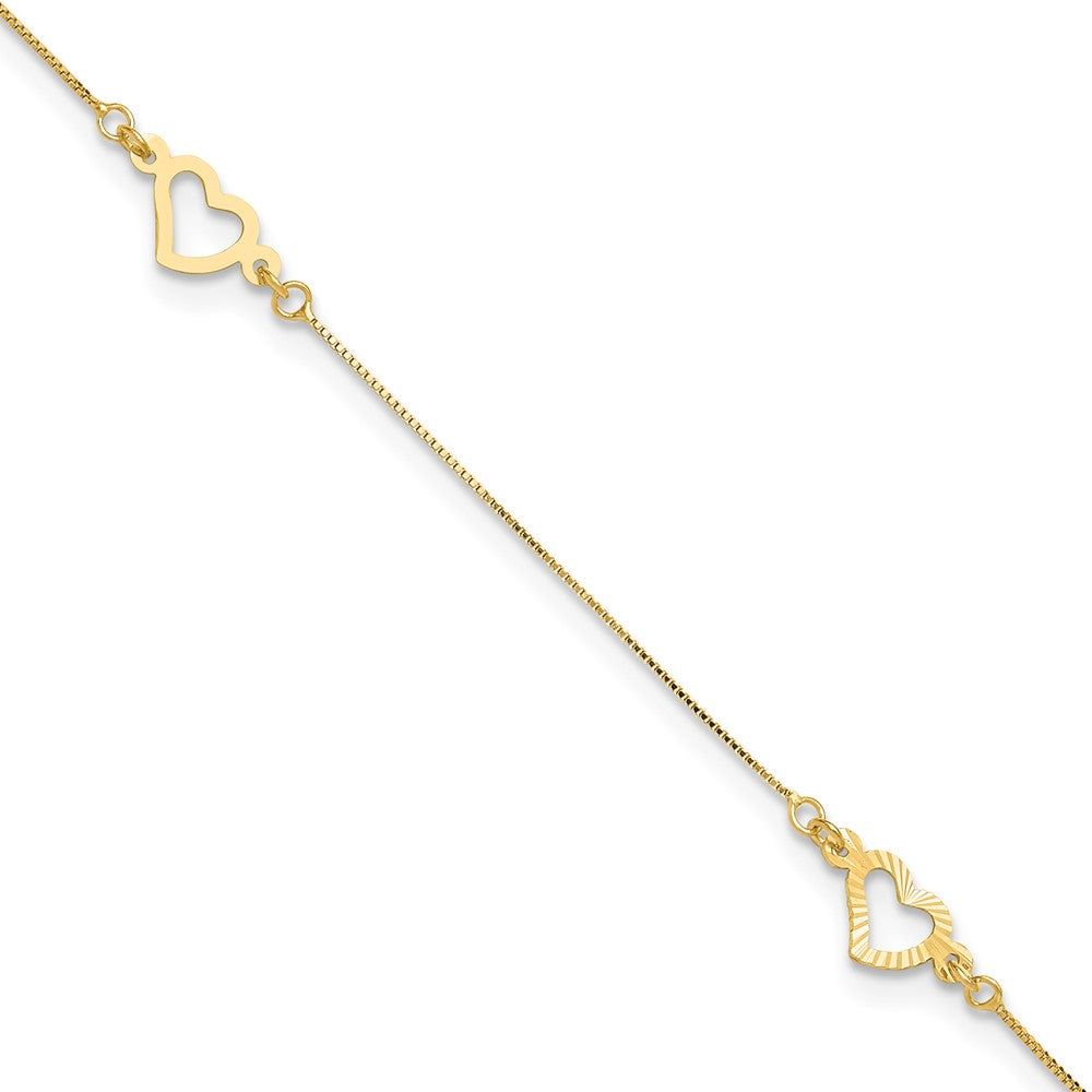 14K Fancy Heart 10in Plus 1in ext. Anklet