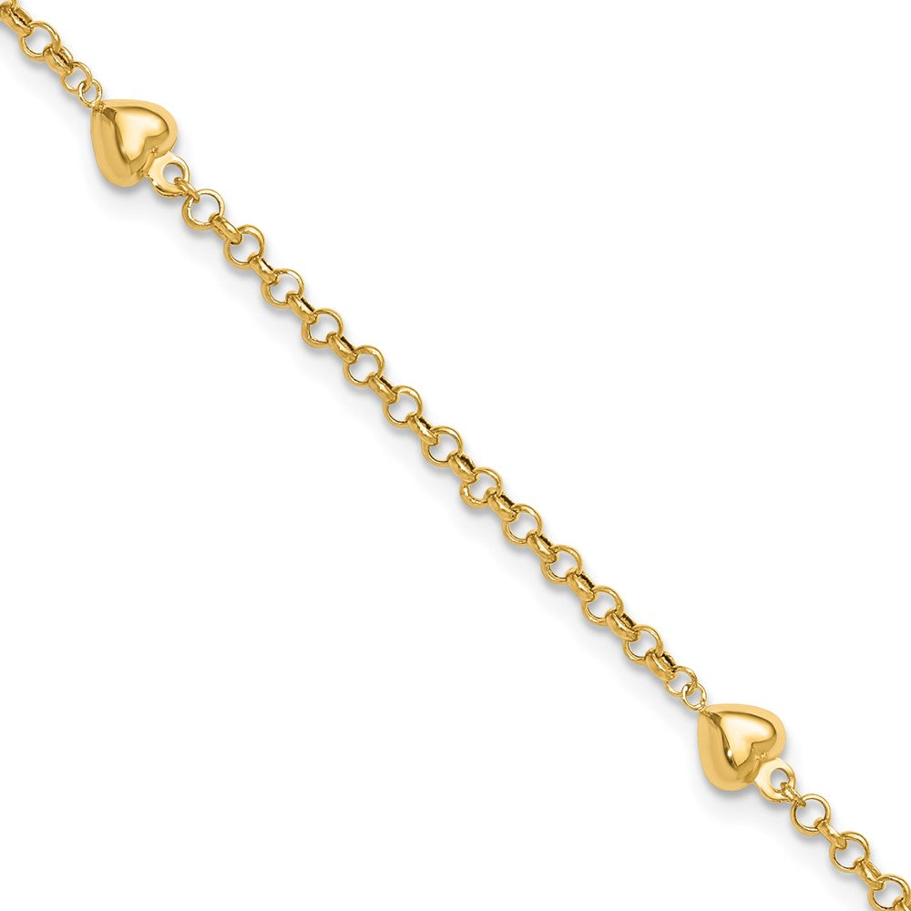 14k Puff Heart 9in Anklet
