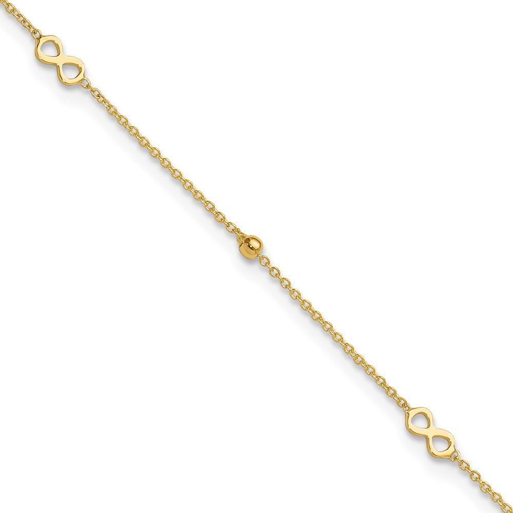 14K Polished Infinity 9in Plus 1in ext Anklet