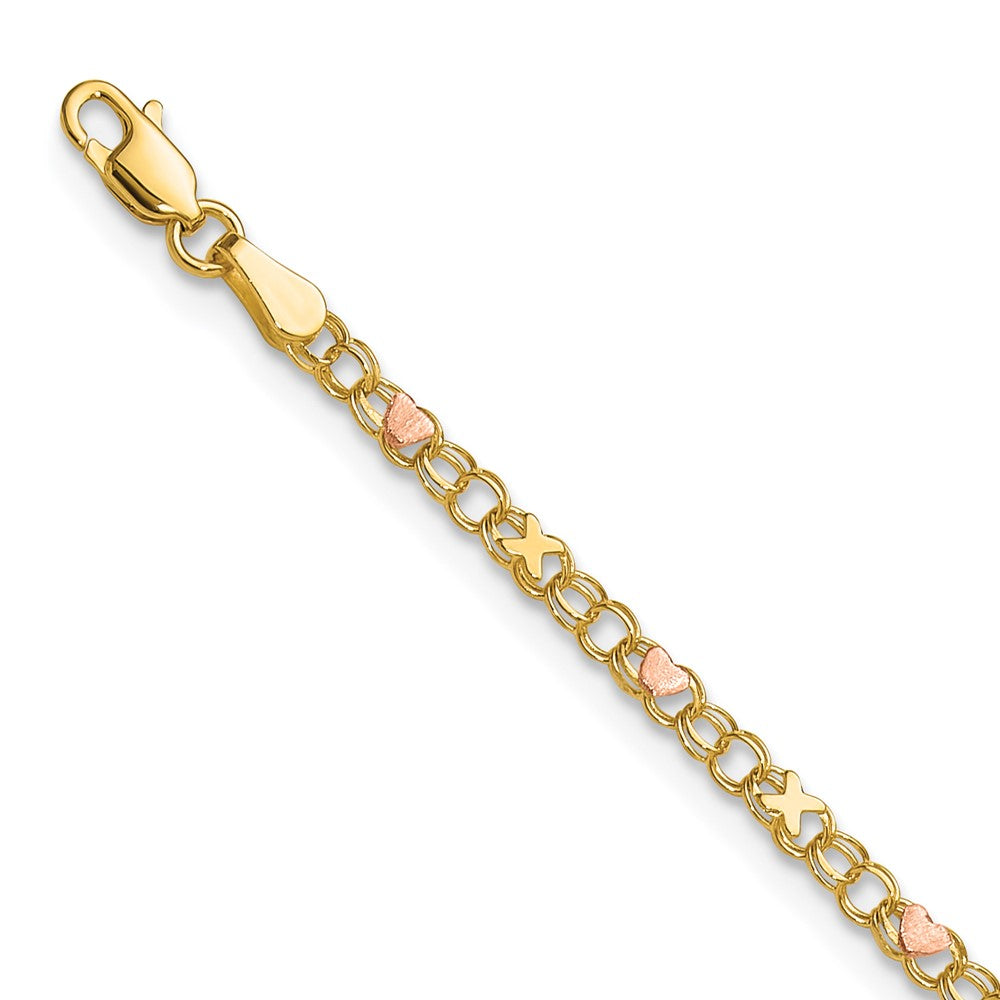 14k and Rose X's and Hearts 7in Bracelet