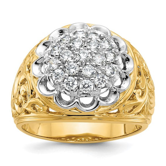 IBGoodman 10k Two-tone Men's Polished Filigree 1 Carat AA Quality Diamond Round Cluster Ring Mounting