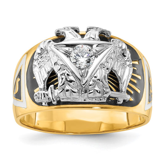 14ktt IBGoodman Men's Enamel & Dia 32nd Scottish Rite Masonic Ring
