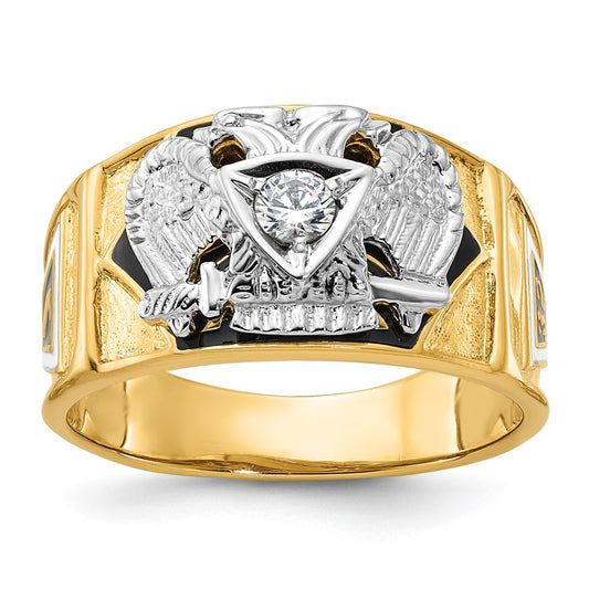 14ktt IBGoodman Men's Enameled & Dia 32nd Scottish Rite Masonic Ring