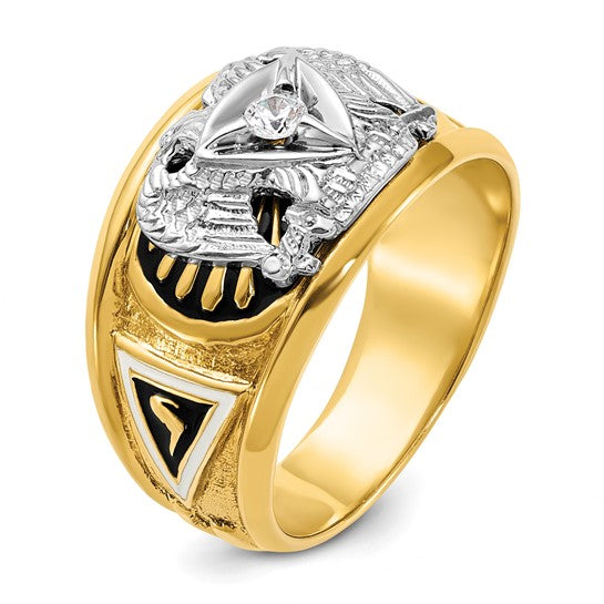 IBGoodman 14k Two-tone Men's Polished and Textured with Black and White Enameled and Diamond 32nd Degree Scottish Rite Masonic Ring