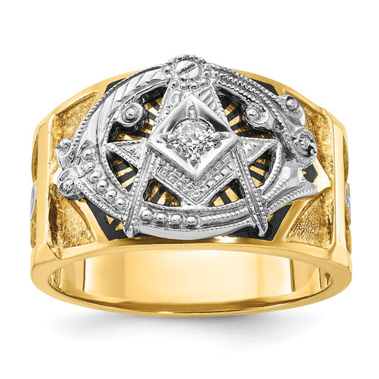 14ktt IBGoodman Men's Enameled & Diamond Blue Lodge Masonic Ring