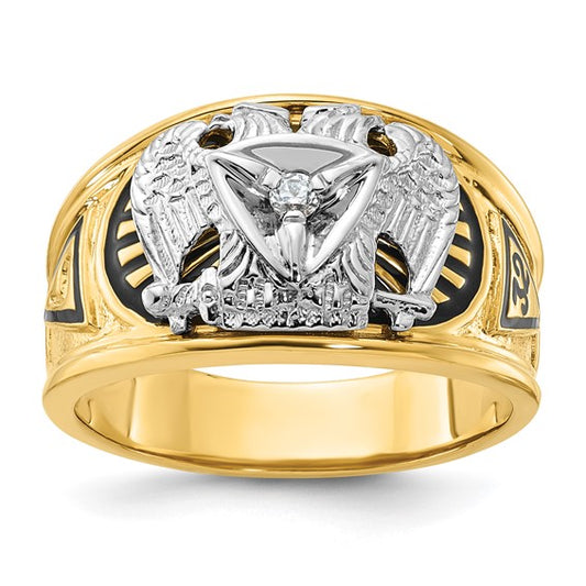 IBGoodman 14k Two-tone Men's Polished and Textured with Black Enamel and Diamond 32nd Degree Scottish Rite Masonic Ring