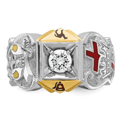 IBGoodman 14k Two-tone Men's Polished and Textured with Multi-color Enamel and Diamond Knights Templar Masonic Shriner's Ring