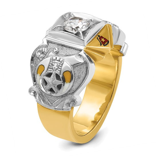 IBGoodman 14k Two-tone Men's Polished and Textured with Multi-color Enamel and Diamond Knights Templar Masonic Shriner's Ring