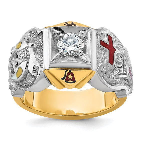 IBGoodman 14k Two-tone Men's Polished and Textured with Multi-color Enamel and Diamond Knights Templar Masonic Shriner's Ring