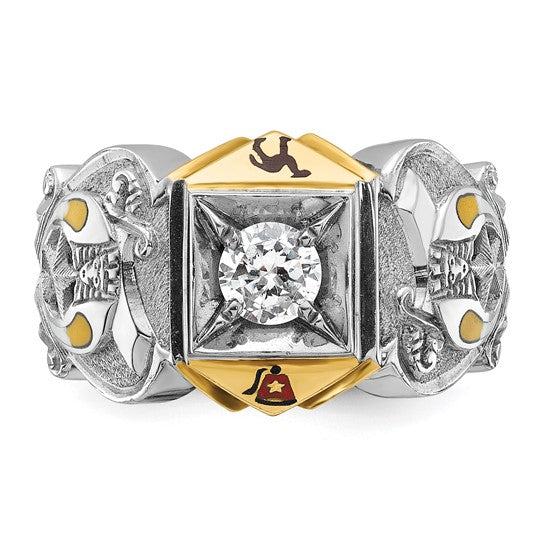 IBGoodman 14k Two-tone Men's Polished and Textured with Multi-color Enamel and Diamond Masonic Shriner's Ring