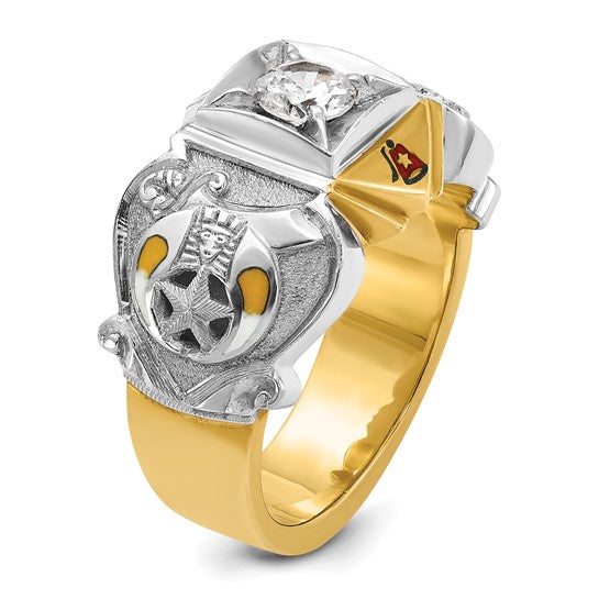 IBGoodman 14k Two-tone Men's Polished and Textured with Multi-color Enamel and Diamond Masonic Shriner's Ring