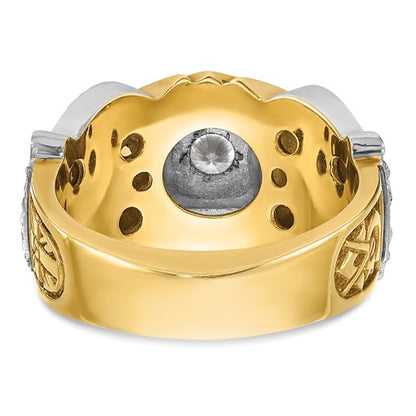 IBGoodman 14k Two-tone Men's Polished and Textured with Black Enamel and Diamond Double Eagle Masonic Shriner's Ring