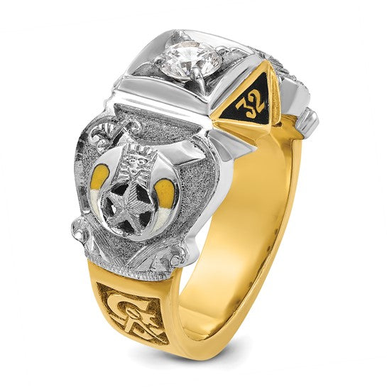 IBGoodman 14k Two-tone Men's Polished and Textured with Black Enamel and Diamond Double Eagle Masonic Shriner's Ring