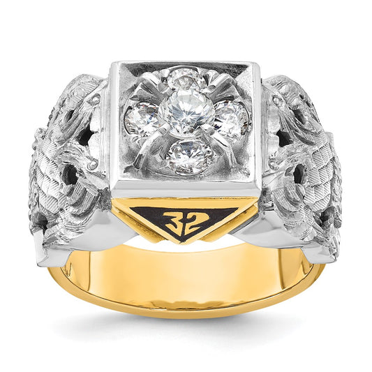 14ktt IBGoodman Men's Enamel & Dia 32nd Scottish Rite Masonic Ring