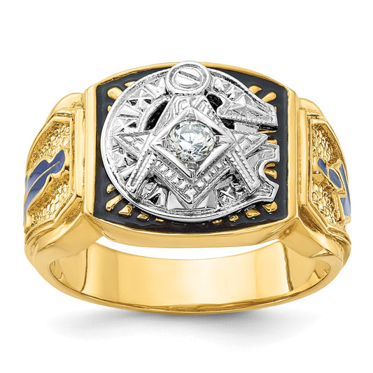 14ktt IBGoodman Men's Enameled & Diamond Blue Lodge Masonic Ring