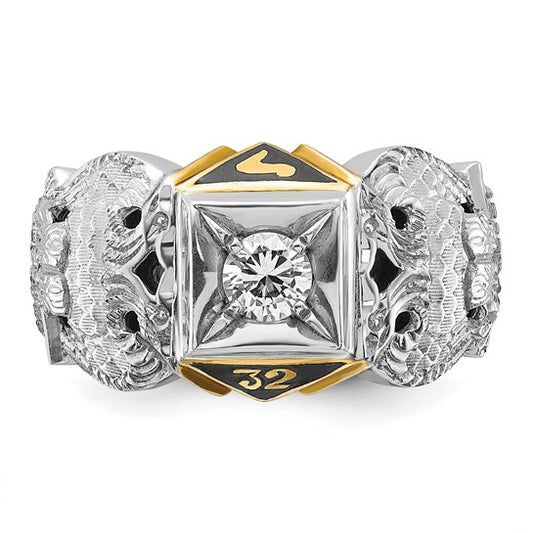 IBGoodman 10k Two-tone Men's Polished and Textured with Black Enamel and Diamond 32nd Degree Scottish Rite Masonic Ring