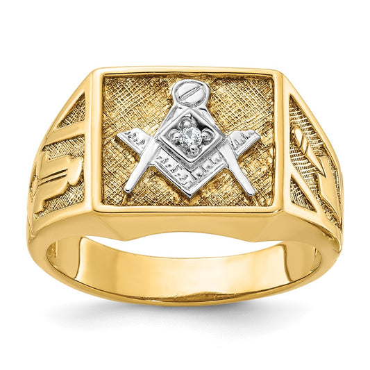 14k w/ White RH IBGoodman Textured Diamond Blue Lodge Masonic Ring