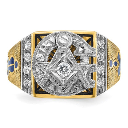 IBGoodman 14k Two-tone Men's Polished and Textured with Blue and Black Enamel Diamond Blue Lodge Master Masonic Ring