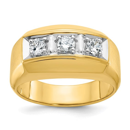 IBGoodman 14k Two-tone Men's Polished and Satin 3-Stone 1/2 Carat AA Quality Diamond Ring