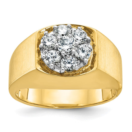 14ktt IBGoodman Men's Polished & Satin Round Diamond Cluster Ring