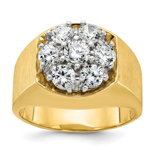 14ktt IBGoodman Men's Polished & Satin Round Diamond Cluster Ring
