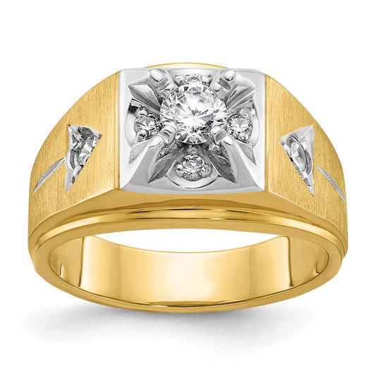 14k Two-tone IBGoodman Men's Polished and Satin Diamond Complete Ring