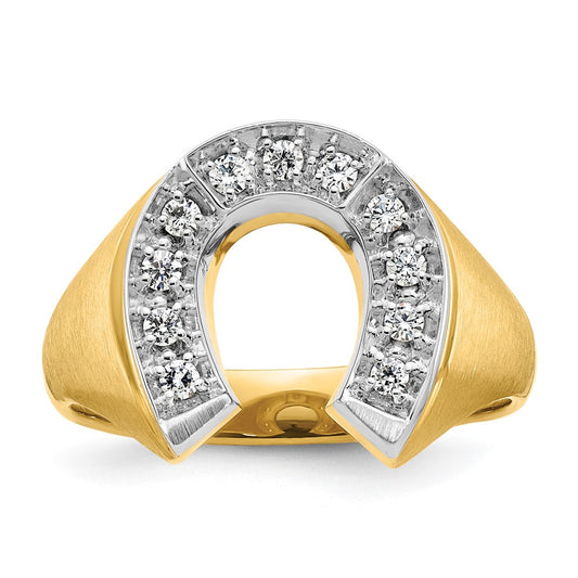 14k Two-tone IBGoodman Men's Satin Horseshoe Diamond Complete Ring