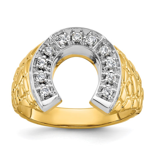 14k Two-tone IBGoodman Men's Horseshoe Diamond Complete Ring