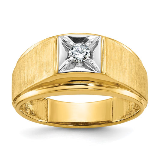 14k Two-tone IBGoodman Men's Polished and Satin Diamond Complete Ring