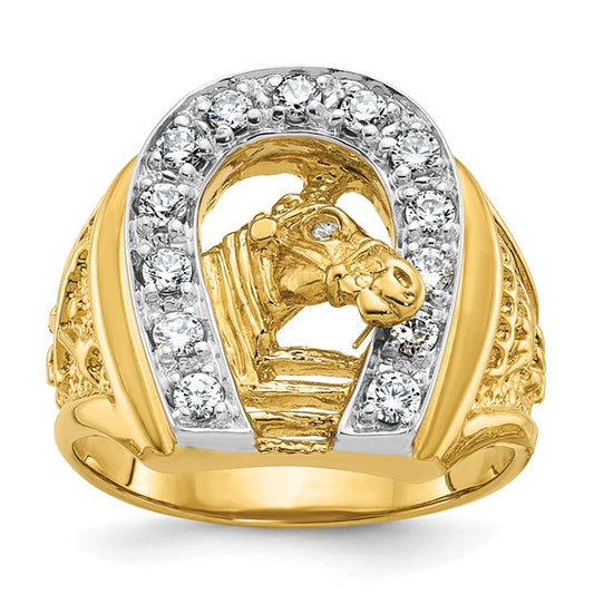 IBGoodman 14k White Gold Men's Polished and Brushed 5-Stone 1/2 Carat Lab Grown Diamond Ring