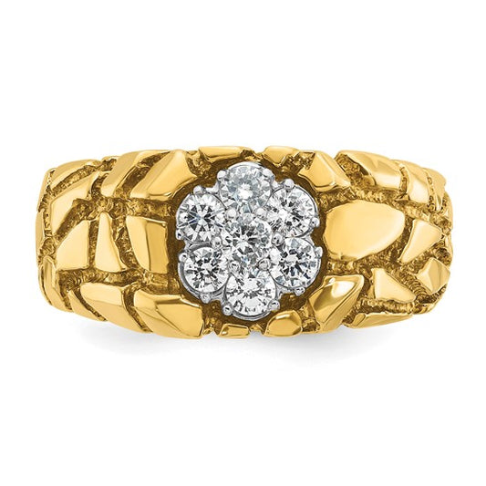 IBGoodman 14k Two-tone Men's Polished and Nugget Textured Round 1/2 Carat AA Quality Diamond Cluster Ring