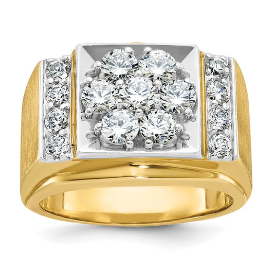 14k Two-tone IBGoodman Men's Polished and Satin Diamond Cluster Ring