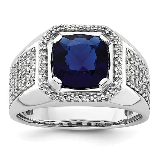 14k White Gold IBGoodman Men's Created Sapphire Complete Lab Grown Diamond