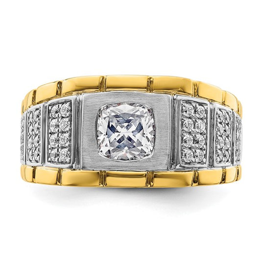 14k Two-tone IBGoodman Men's Polished Complete Lab Grown Diamond Ring