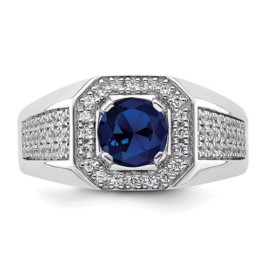 14k White Gold IBGoodman Men's Created Sapphire Complete Lab Grown Diamond