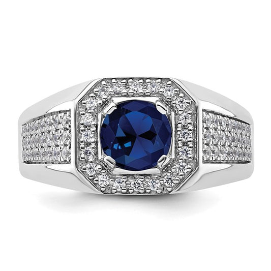 14k White Gold IBGoodman Men's Created Sapphire Complete Lab Grown Diamond