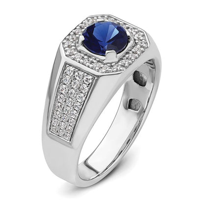14k White Gold IBGoodman Men's Created Sapphire Complete Lab Grown Diamond
